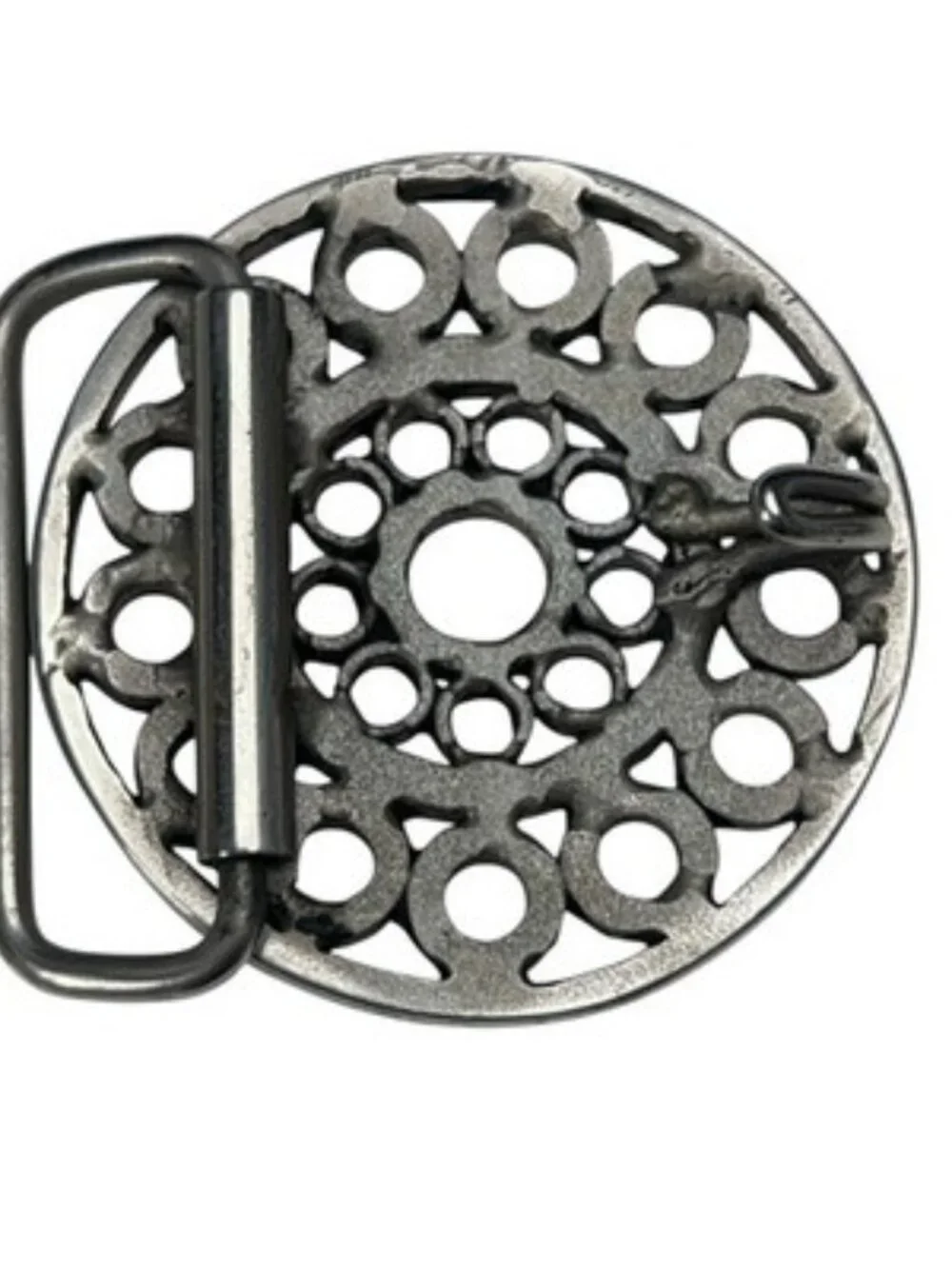 Vintage Silver Tone Round Openwork Geometric Circle Belt Buckle